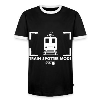 Trainspotter Trains Watch Mode On Saying - Men's Ringer Shirt - black/white - Front - AI Model Female 172 light (172cm) & AI Model Male 178 light (178cm)