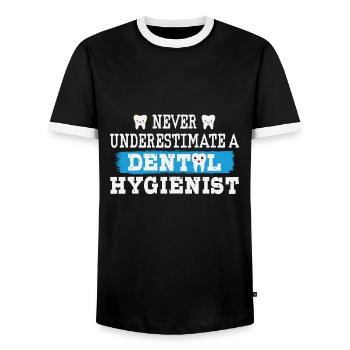 Never underestimate a dental hygienist - Men's Ringer Shirt - black/white - Front - AI Model Female 172 light (172cm) & AI Model Male 178 light (178cm)