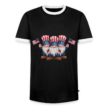 Gnomes patriotiques américains avec drapeau américain - T-shirt contrasté Homme - noir/blanc - Devant - AI Model Female 172 light (172cm) & AI Model Male 178 light (178cm)