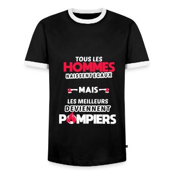 Phrase drôle pompier / Sapeur pompier humour - T-shirt contrasté Homme - noir/blanc - Devant - AI Model Female 172 light (172cm) & AI Model Male 178 light (178cm)