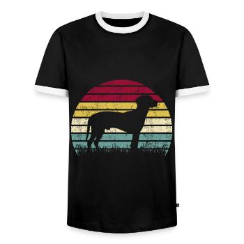 BGS Dog Retro Vintage - Men's Ringer Shirt - black/white - Front - AI Model Female 172 light (172cm) & AI Model Male 178 light (178cm)