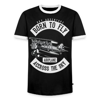 Sport airplane hobby, flying pilot biplane - Men's Ringer Shirt - black/white - Front - AI Model Female 172 light (172cm) & AI Model Male 178 light (178cm)