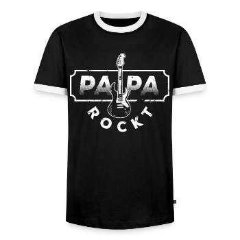 PAPA ROCKT Rock Roll Musik Gitarre Vatertag - Männer Kontrast-T-Shirt - Schwarz/Weiß - Vorne - AI Model Female 172 light (172cm) & AI Model Male 178 light (178cm)