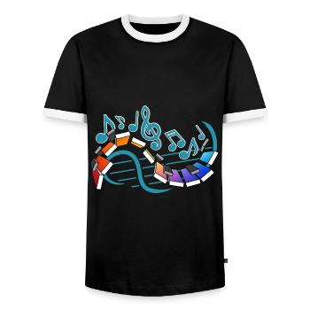 Piano Musical Notes Street Art - Men's Ringer Shirt - black/white - Front - AI Model Female 172 light (172cm) & AI Model Male 178 light (178cm)