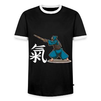 Kendo Arts Martiaux Japonais Combat à l’Épée - T-shirt contrasté Homme - noir/blanc - Devant - AI Model Female 172 light (172cm) & AI Model Male 178 light (178cm)