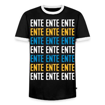 ENTE ENTE ENTE - SMPSNS - Männer Kontrast-T-Shirt - Schwarz/Weiß - Vorne - AI Model Female 172 light (172cm) & AI Model Male 178 light (178cm)
