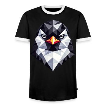 Pingouin style géométrique portrait têtu - T-shirt contrasté Homme - noir/blanc - Devant - AI Model Female 172 light (172cm) & AI Model Male 178 light (178cm)
