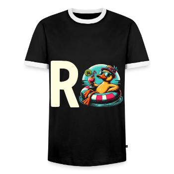 Retiree Gift Pension Saying Retirement - Men's Ringer Shirt - black/white - Front - AI Model Female 172 light (172cm) & AI Model Male 178 light (178cm)