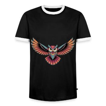 Flilegende Eule für eine Street Art Fans Künstler - Männer Kontrast-T-Shirt - Schwarz/Weiß - Vorne - AI Model Female 172 light (172cm) & AI Model Male 178 light (178cm)