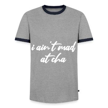 i ain't mad at cha - Men's Ringer Shirt - grey/navy  - Front - AI Model Female 172 light (172cm) & AI Model Male 178 light (178cm)