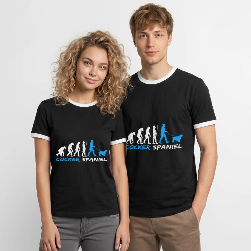 Cocker anglais Cocker Spaniel Chien Evolution T-shirt contrasté Homme