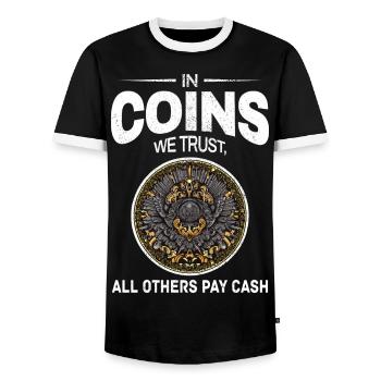 Coin Collecting Collector Numismatic Numismatist - Men's Ringer Shirt - black/white - Front - AI Model Female 172 light (172cm) & AI Model Male 178 light (178cm)