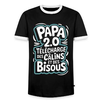 Papa 2.0 télécharge des câlins et des bisous - T-shirt contrasté Homme - noir/blanc - Devant - AI Model Female 172 light (172cm) & AI Model Male 178 light (178cm)