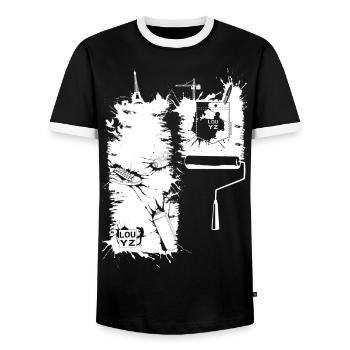 Coup de pinceau (pour tissu foncé) - T-shirt contrasté Homme - noir/blanc - Devant - AI Model Female 172 light (172cm) & AI Model Male 178 light (178cm)