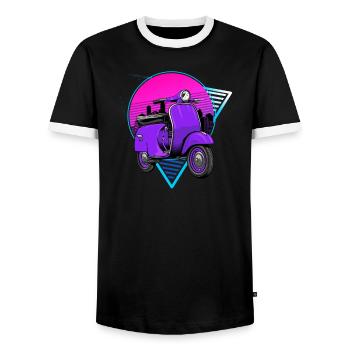 Retro Scooter Mofa Moped Vintage Roller - Men's Ringer Shirt - black/white - Front - AI Model Female 172 light (172cm) & AI Model Male 178 light (178cm)