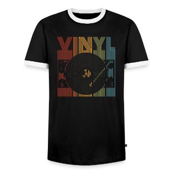 Retro Vinyl Record Record Collector - Men's Ringer Shirt - black/white - Front - AI Model Female 172 light (172cm) & AI Model Male 178 light (178cm)