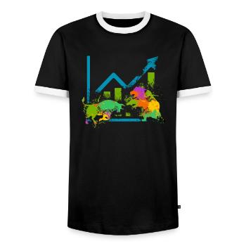 Stock Day Trading Exchange Forex Stock Trader - Men's Ringer Shirt - black/white - Front - AI Model Female 172 light (172cm) & AI Model Male 178 light (178cm)