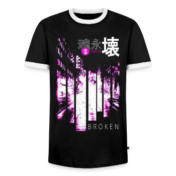 Vaporwave Japanese Aesthetic Tokyo Broken Soul - T-shirt contrasté Homme - noir/blanc - Devant - AI Model Female 172 light (172cm) & AI Model Male 178 light (178cm)