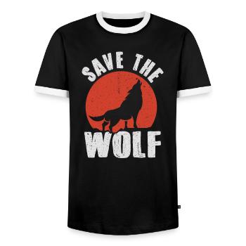 Wolf - Men's Ringer Shirt - black/white - Front - AI Model Female 172 light (172cm) & AI Model Male 178 light (178cm)