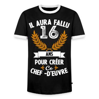 16 ans anniversaire 16 anniversaire cadeau 16 ans - T-shirt contrasté Homme - noir/blanc - Devant - AI Model Female 172 light (172cm) & AI Model Male 178 light (178cm)