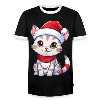 Chat Noël Chat De Noël Mignon Joyeux Catmas - T-shirt contrasté Homme - noir/blanc - Devant - AI Model Female 172 light (172cm) & AI Model Male 178 light (178cm)