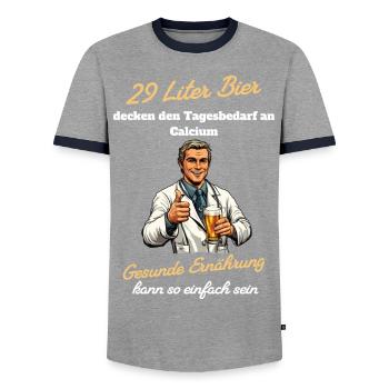 29 Liter Bier - Gesunde Ernährung so einfach - Männer Kontrast-T-Shirt - Grau/Navy  - Vorne - AI Model Female 172 light (172cm) & AI Model Male 178 light (178cm)