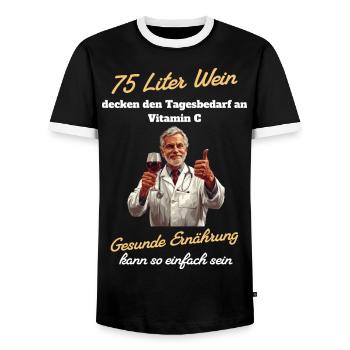 75 Liter Wein - Gesunde Ernährung so einfach - Männer Kontrast-T-Shirt - Schwarz/Weiß - Vorne - AI Model Female 172 light (172cm) & AI Model Male 178 light (178cm)