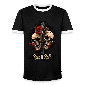 Rock N Roll Skull Electric Guitar Rose Music Rocker - Men's Ringer Shirt - black/white - Front - AI Model Female 172 light (172cm) & AI Model Male 178 light (178cm)