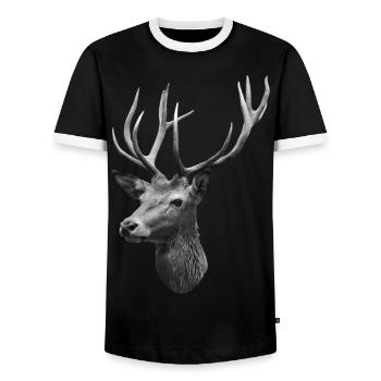 Deer head - Men's Ringer Shirt - black/white - Front - AI Model Female 172 light (172cm) & AI Model Male 178 light (178cm)
