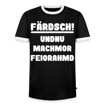 Saxon dialect funny work Feierabend Farsch - Men's Ringer Shirt - black/white - Front - AI Model Female 172 light (172cm) & AI Model Male 178 light (178cm)
