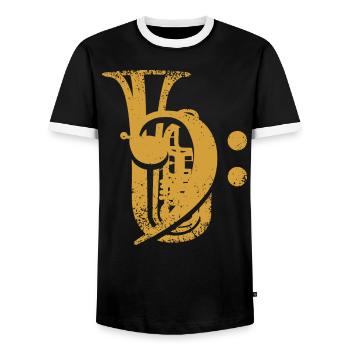 Tubist Bass Clef Music Key Tuba - Men's Ringer Shirt - black/white - Front - AI Model Female 172 light (172cm) & AI Model Male 178 light (178cm)