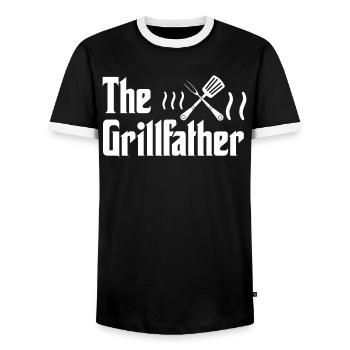 BBQ grill - Men's Ringer Shirt - black/white - Front - AI Model Female 172 light (172cm) & AI Model Male 178 light (178cm)