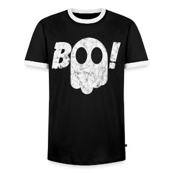 Overlay Ghost 1 01 - Männer Kontrast-T-Shirt - Schwarz/Weiß - Vorne - AI Model Female 172 light (172cm) & AI Model Male 178 light (178cm)