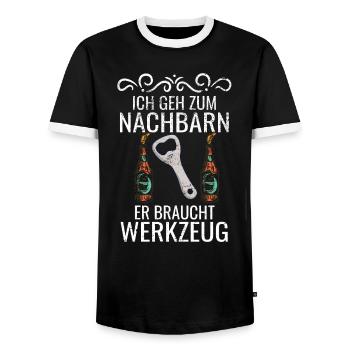 Ich Geh Zum Nachbarn Er Braucht Werkzeug Bier - Männer Kontrast-T-Shirt - Schwarz/Weiß - Vorne - AI Model Female 172 light (172cm) & AI Model Male 178 light (178cm)