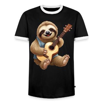 Sloth guitarist: acoustic melodies in slow motion - Men's Ringer Shirt - black/white - Front - AI Model Female 172 light (172cm) & AI Model Male 178 light (178cm)