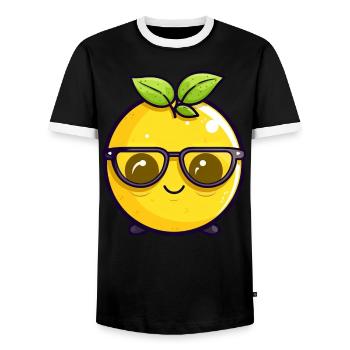 Kawaii Lemon with Nerd Glasses - Cute Design - Men's Ringer Shirt - black/white - Front - AI Model Female 172 light (172cm) & AI Model Male 178 light (178cm)