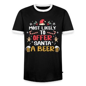 Weihnachten Bier Most Likely To Offer Santa a Beer - Männer Kontrast-T-Shirt - Schwarz/Weiß - Vorne - AI Model Female 172 light (172cm) & AI Model Male 178 light (178cm)
