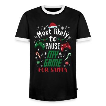 Noël Gamer Gaming Mettez mon jeu en pause pour le Père Noël - T-shirt contrasté Homme - noir/blanc - Devant - AI Model Female 172 light (172cm) & AI Model Male 178 light (178cm)