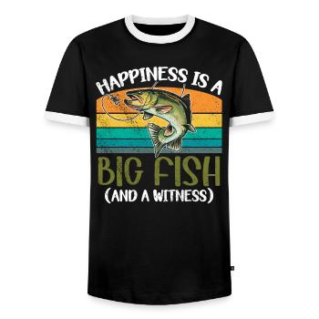 Angler Angeln Geschenkidee Happiness Is A Big Fish - Männer Kontrast-T-Shirt - Schwarz/Weiß - Vorne - AI Model Female 172 light (172cm) & AI Model Male 178 light (178cm)