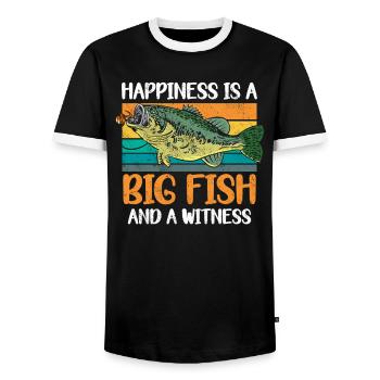Angler Angeln Geschenkidee Happiness Is A Big Fish - Männer Kontrast-T-Shirt - Schwarz/Weiß - Vorne - AI Model Female 172 light (172cm) & AI Model Male 178 light (178cm)