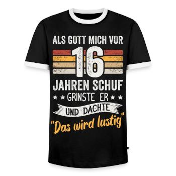 16. Geburtstag als Gott mich vor 16 Jahren schuf - Männer Kontrast-T-Shirt - Schwarz/Weiß - Vorne - AI Model Female 172 light (172cm) & AI Model Male 178 light (178cm)