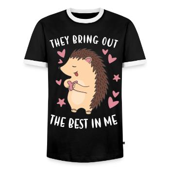 Hedgie They Bring Out The Best In Me Hedgehog - Men's Ringer Shirt - black/white - Front - AI Model Female 172 light (172cm) & AI Model Male 178 light (178cm)