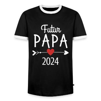 Futur Papa 2024 Cadeau Annonce de grossesse - T-shirt contrasté Homme - noir/blanc - Devant - AI Model Female 172 light (172cm) & AI Model Male 178 light (178cm)