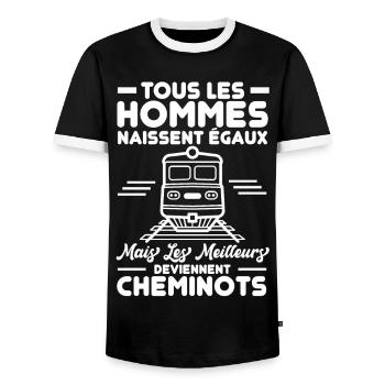Cheminots - T-shirt contrasté Homme - noir/blanc - Devant - AI Model Female 172 light (172cm) & AI Model Male 178 light (178cm)