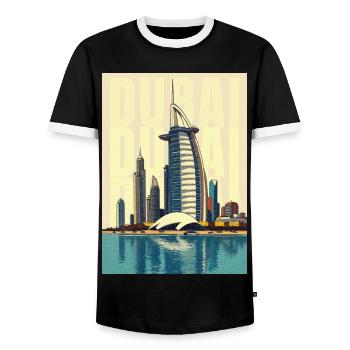 Dubai Skyline – Burj Khalifa und Moderne Wüstensta - Männer Kontrast-T-Shirt - Schwarz/Weiß - Vorne - AI Model Female 172 light (172cm) & AI Model Male 178 light (178cm)
