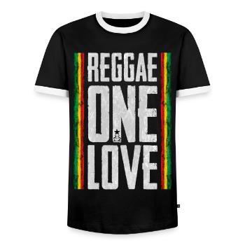 Reggae Love Design with Banner - Men's Ringer Shirt - black/white - Front - AI Model Female 172 light (172cm) & AI Model Male 178 light (178cm)