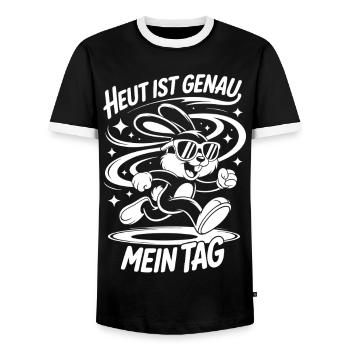 Heute Ist Genau Mein Tag – Cartoon-Hase - Männer Kontrast-T-Shirt - Schwarz/Weiß - Vorne - AI Model Female 172 light (172cm) & AI Model Male 178 light (178cm)