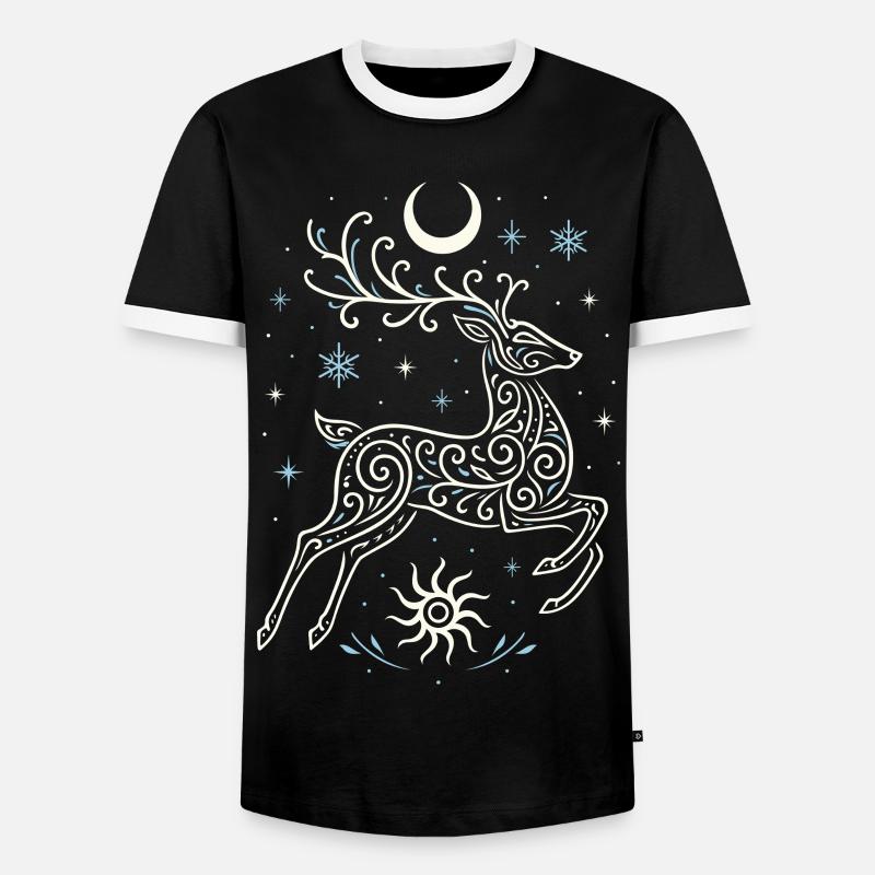 Springender Yule Hirsch mit Sonne & Mond - Männer Kontrast-T-Shirt - Schwarz/Weiß