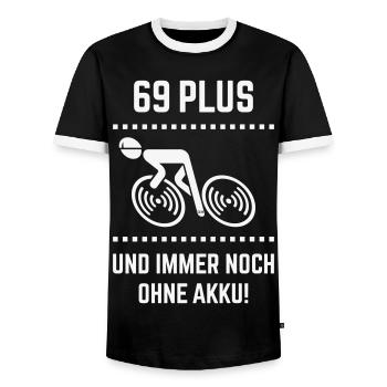 69 Plus – still without battery! Bicycle Road Bike W - Men's Ringer Shirt - black/white - Front - AI Model Female 172 light (172cm) & AI Model Male 178 light (178cm)