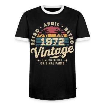 Avril 1972 - April 1972 - Men's Ringer Shirt - black/white - Front - AI Model Female 172 light (172cm) & AI Model Male 178 light (178cm)
